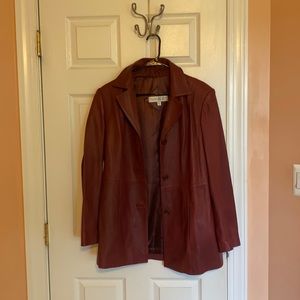 Valerie Steven’s maroon leather coat